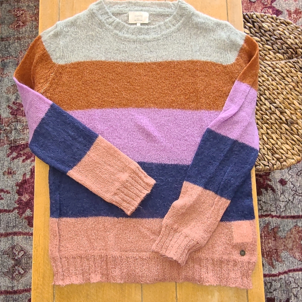 Anthropologie Nümph color block stripe crew neck sweater.